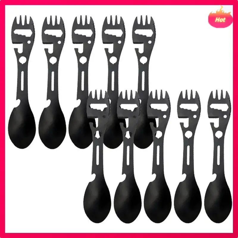 

ABYP Stainless Steel Outdoor Multifunctional Can Opener Fork Spoon Wrench Kit 5 In 1 Survival Tool Camping Gear