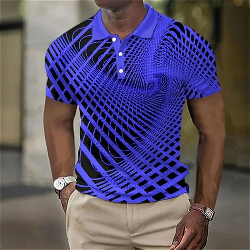 Summer Men\'s Collar Polo Shirt Golf Optical Illusion 3d Print Street Short Sleeves Print Clothing Designer Breathable Shirts