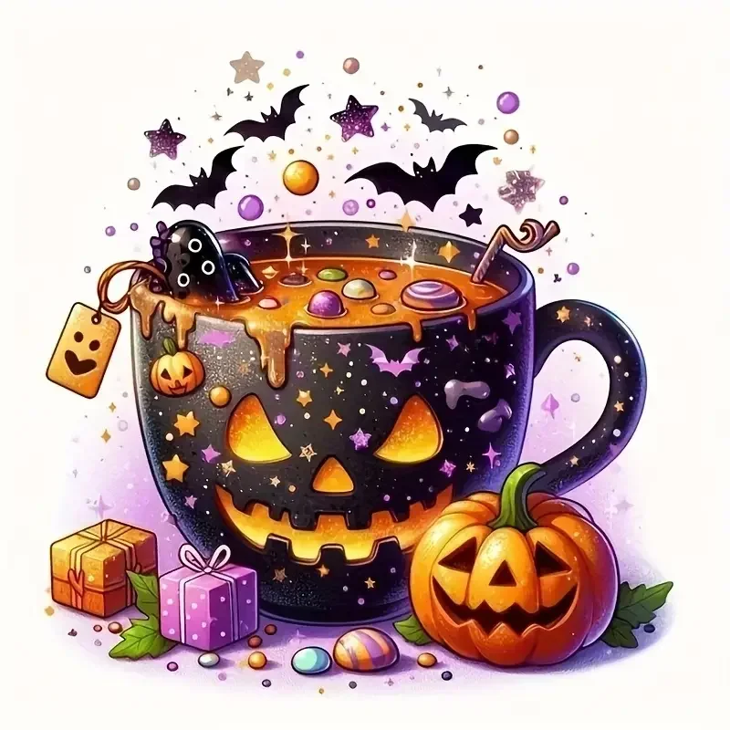 Halloween Pumpkin Mug 5D DIY Diamond Painting Cross Stitch Art Mosaic Full Round Embroidery Home Decor Wall Art Adult Gift