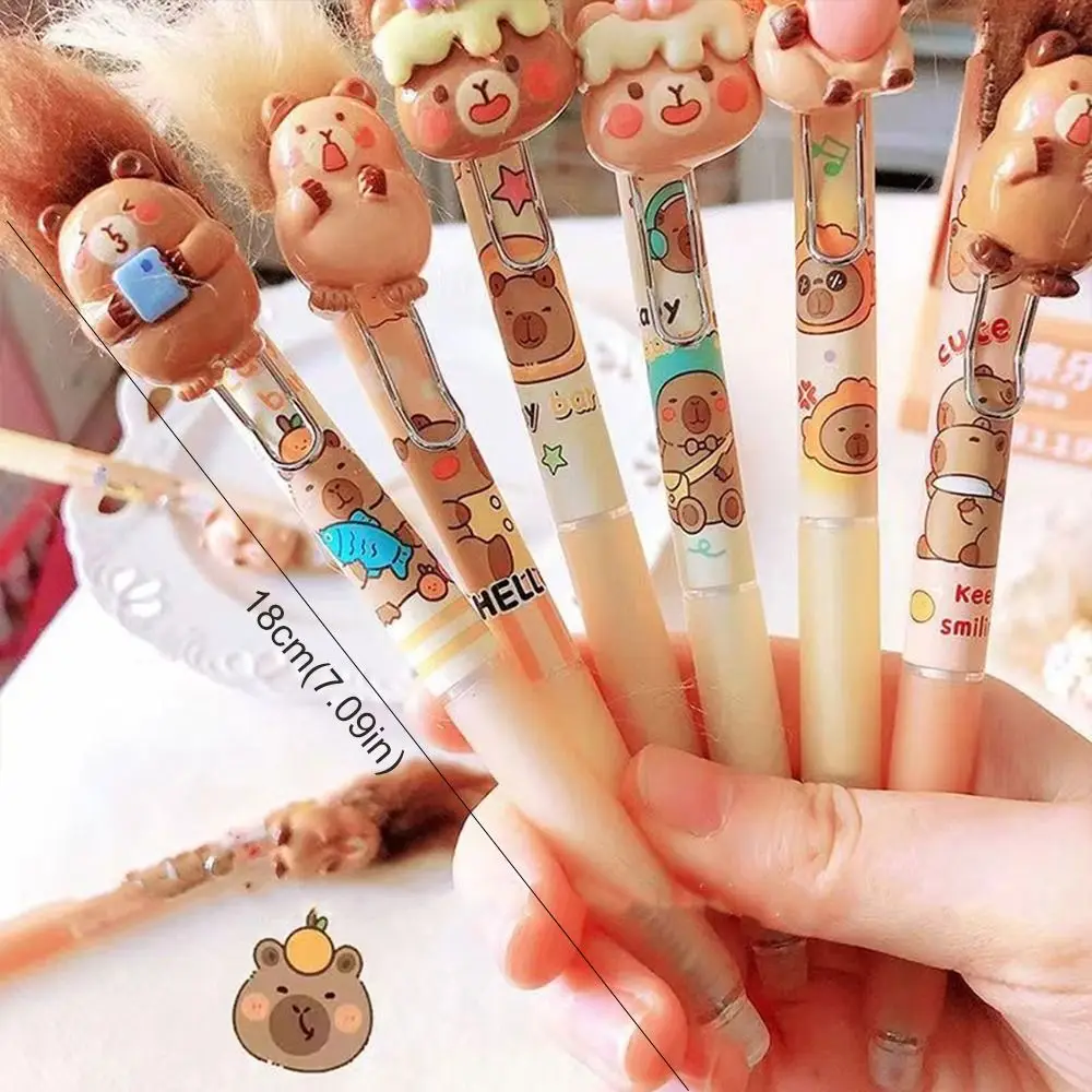 Stationery Kawaii Capybara Gel Pen Cartoon Aesthetic Cute Erasable Pen 0.5mm Pretty DIY Hair Style Pen Student