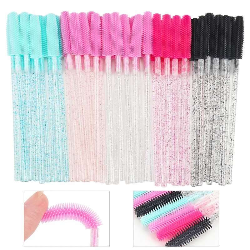 Applicateur de mascara en cristal de silicone pour femmes, brosses à cils en diamant de poulet, peigne, outils de brosse de maquillage de beauté, 50 pièces