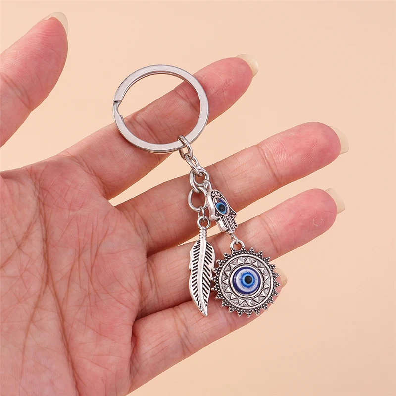 Bohemia Evil Eye Hamsa Hand Keychain for Women Men Blue Eye Key Keyring Bag Pendant Car Key Holder Rings DIY Jewelry Gift