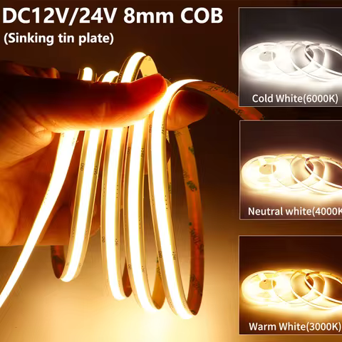 8mm COB LED Strip 12V 24V arbitrary cutting 3000K 4000K 6000K 528leds/m High Density Flexible LED Light RA90 LED Linear amp bar