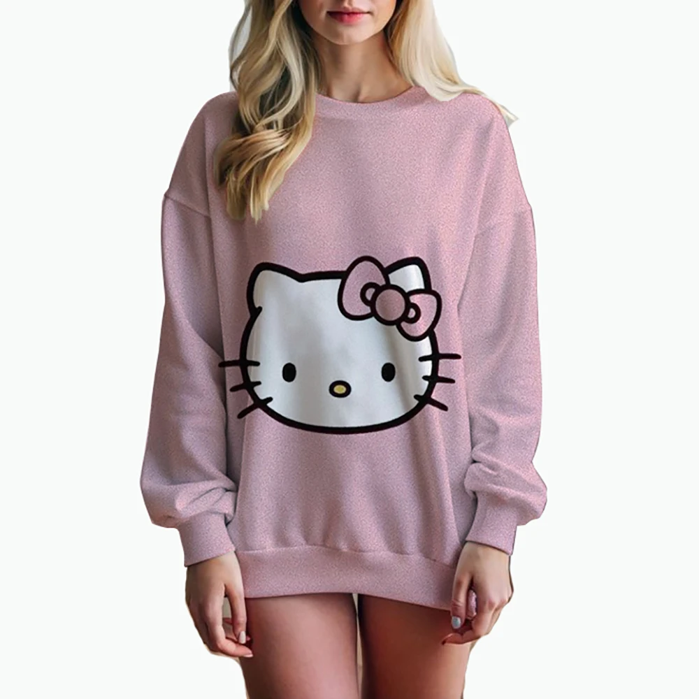 HELLO KITTY Streetwear Hoodies Fashion Women Sweatshirt Autumn Winter Long Sleeve Harajuku Hooded Sweater Cartoon sudadera mujer