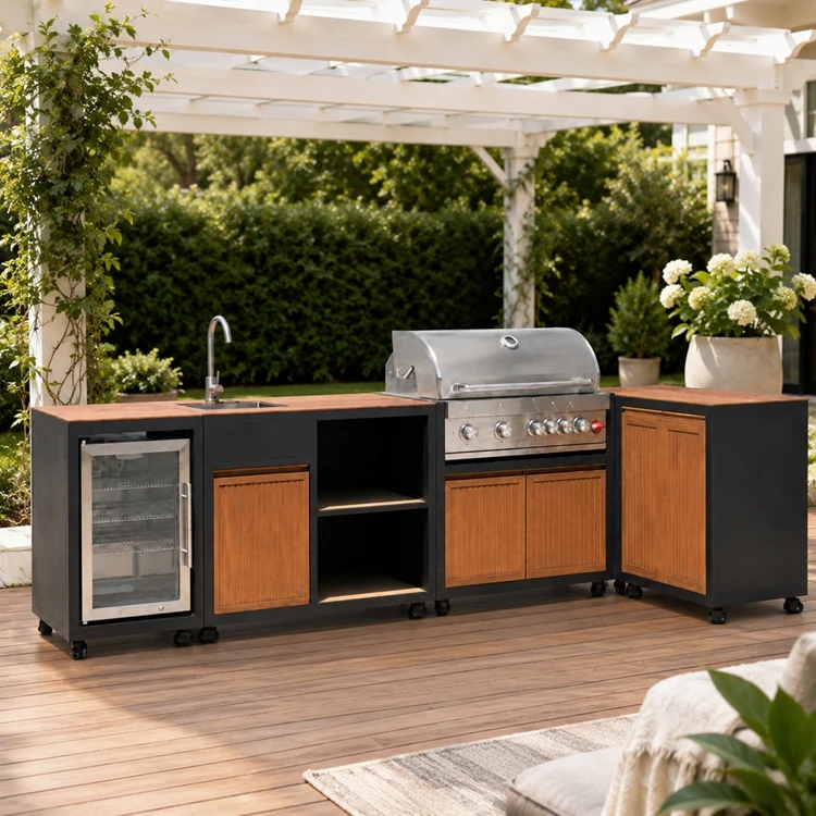Custom Outdoor 304 Stainless Steel Kitchen Weather Resistant Anti-UV Backyard Cooking Outdoor Kitchen