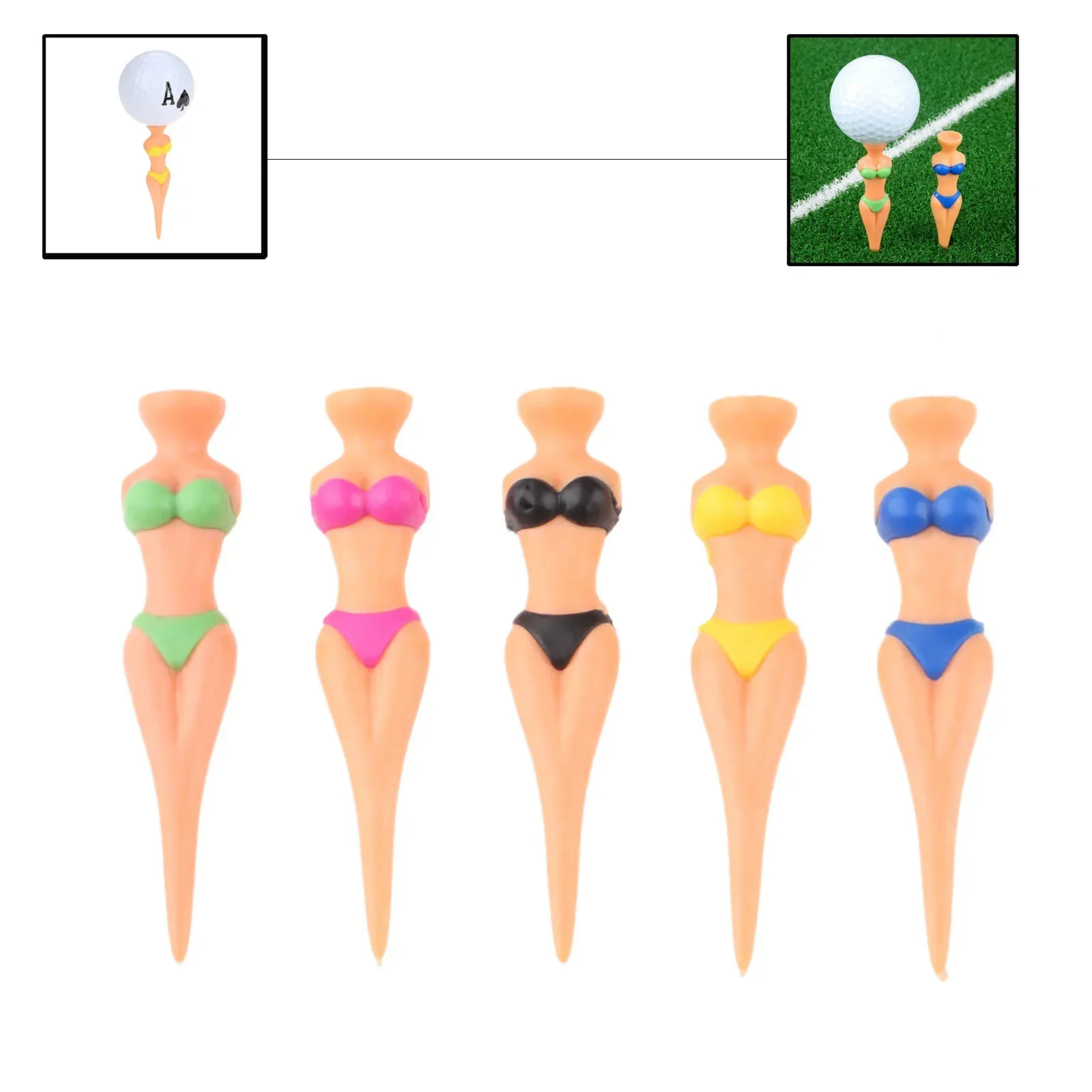 SURIEEN 6pcs Plastic Novelty Bikini Lady Girl Women Golf Tees 78mm Pitch Fork Divot Tools Funny Joke Stag Party Golf Accessories