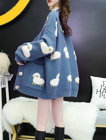 Sweater women loose outside to wear thick new Korean version of lazy sweater cardigan coat