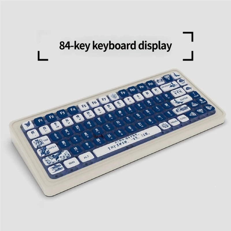 HX6A 125Key SA Profile PBT Double Shot Puddings Keycaps With Blue And White Porcelain Pattern For Mechanical Keyboards
