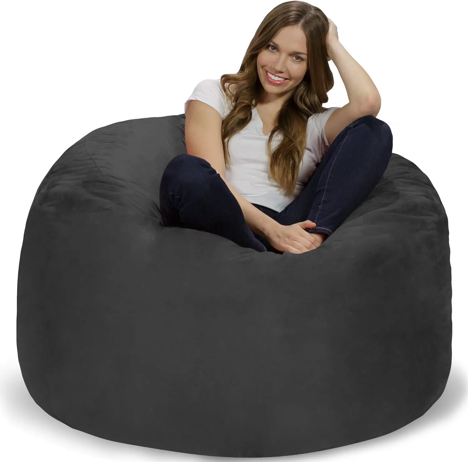 Bean Bag Chair: Giant 4' Memory Foam Furniture- Big Sofa with Soft Micro Fiber Cover - Charcoal