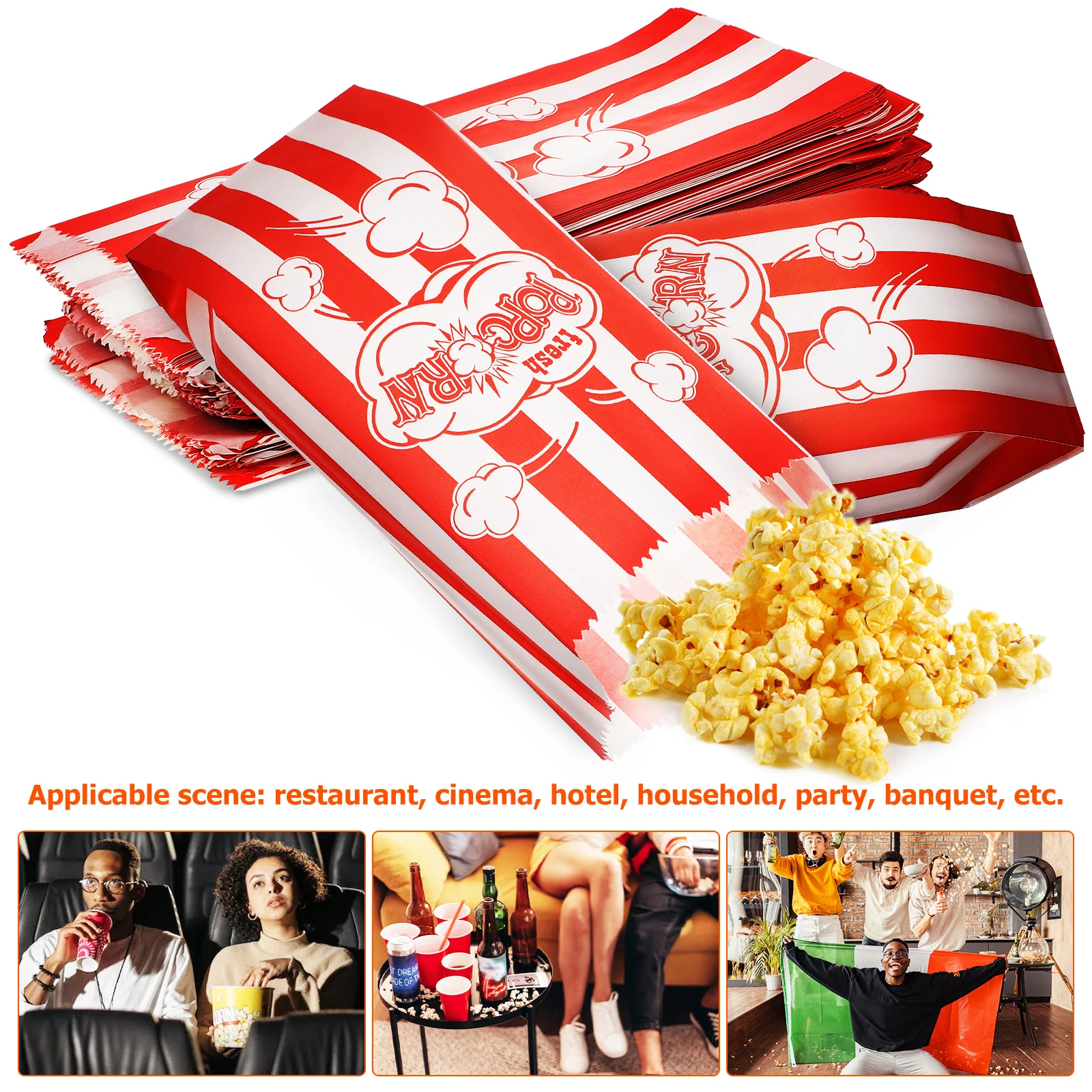 

100Pcs Packaging Bag Small Popcorn Bags Paper Material with Themed Letter Print Perfect for Candies Chips Portable Food Storage