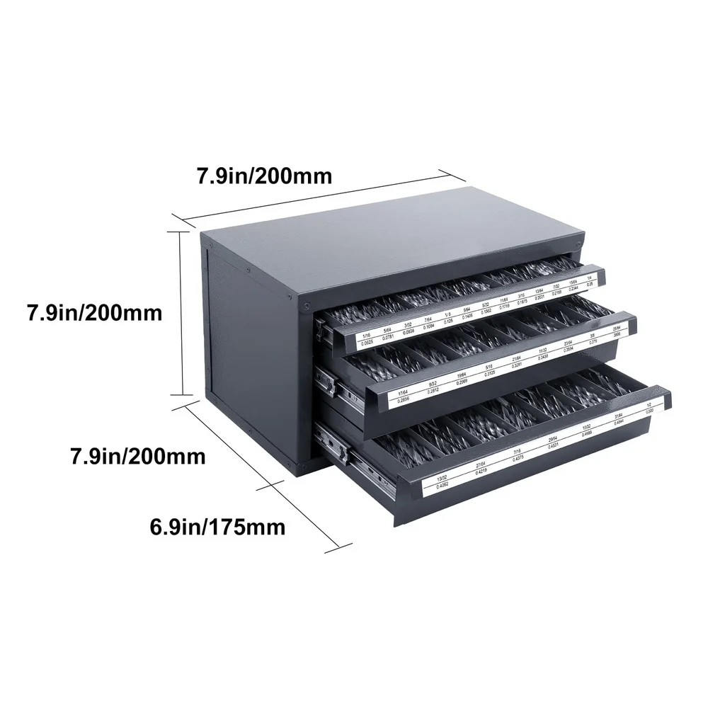 Drill Bit Storage Cabinet 3-Drawer Organizer with 29 Compartments Labeling Durable Heavy-Duty Tool Holder Efficient Workspace