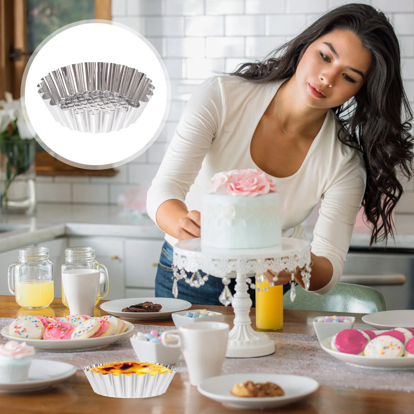 

20 PCS Egg Tart Mold Flower Pans Stainless Steel Household Non-stick Muffin Cup