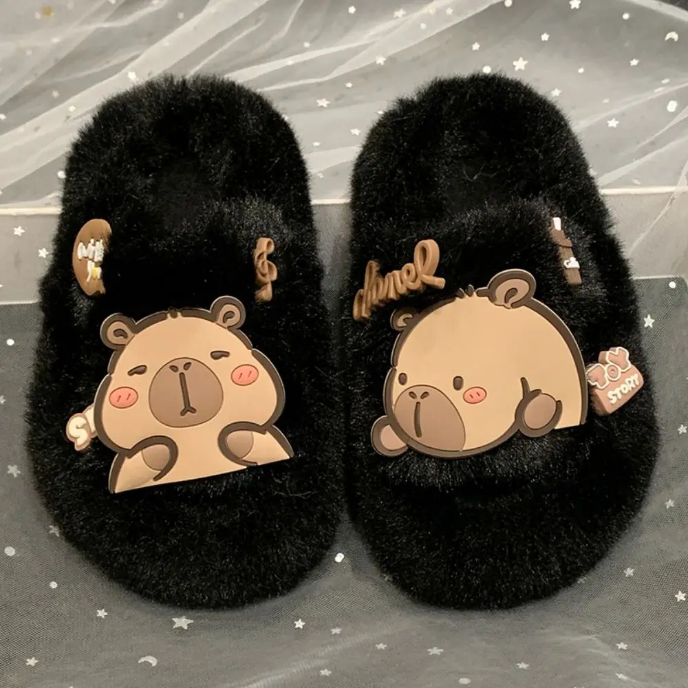 Pantoufles Capybara chaudes et créatives pour enfants, semelle en caoutchouc, pantoufles en peluche, Kawaii, moelleuses, chaussures d'hiver pour la maison, chambre à coucher