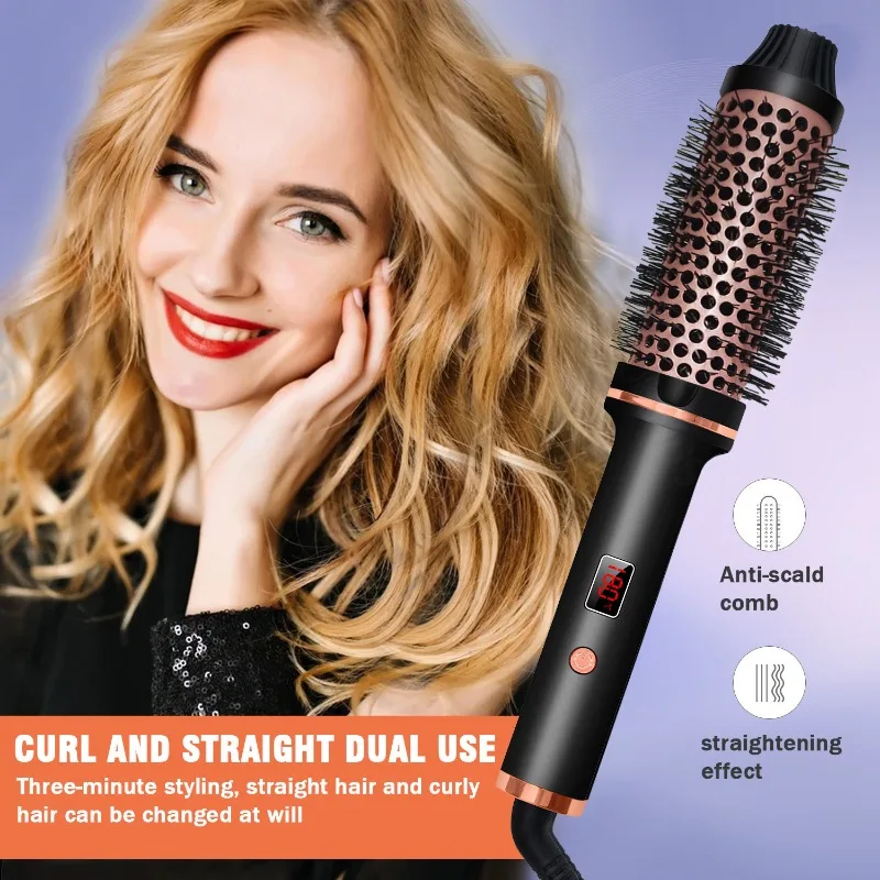 

New Model Hair Curler Brush Hot Air Brush 2 in 1 Straightener and Curler for Creating Big Curl Inward Curl and Perfect Bangs