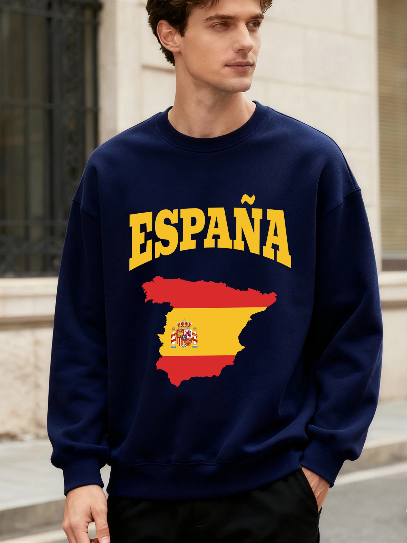 

Толстовка с креативным принтом Espana Country, мужские пуловеры с круглым вырезом, повседневная одежда для бега, осенняя универсальная спортивная одежда