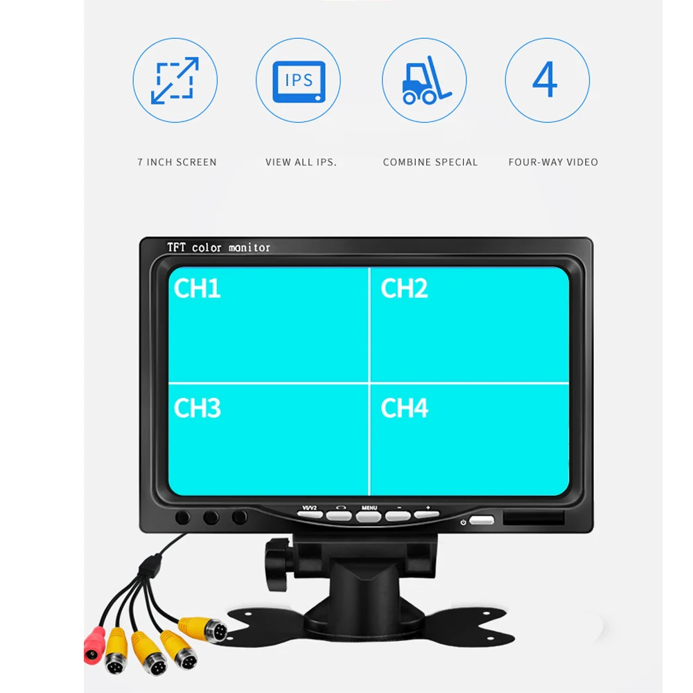 صورة ملونة عالية الدقة 7 بوصة شاشة مقسمة رباعية المراقبة 4 قناة إدخال الفيديو شاشة السيارة NTSC أو PAL AHD 720 /1080P 1920*1080P #6