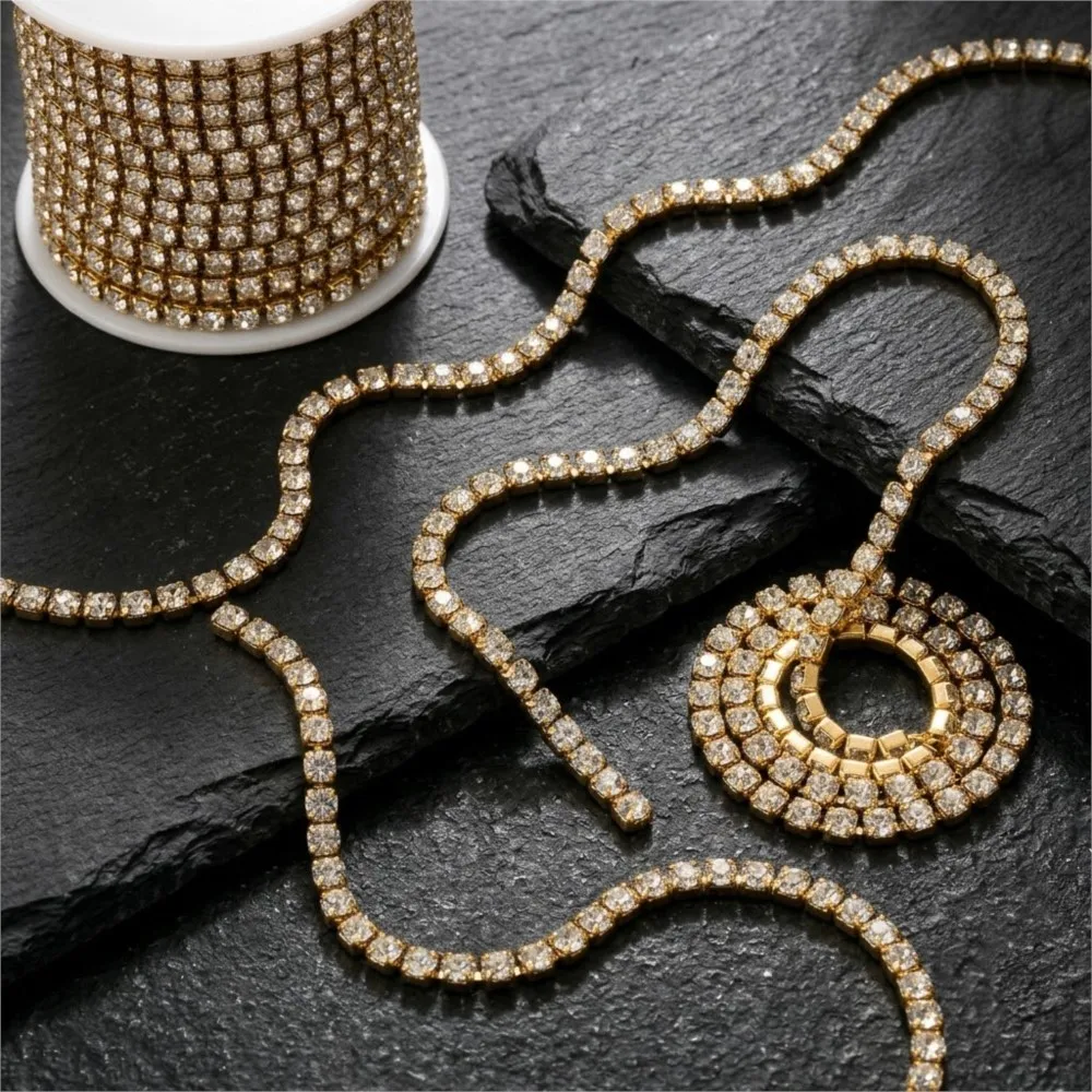 1Meter Stainless Steel Rhinestone Chain Sew-On Glue-On Trim Cup Chains For Clothes Necklace Bracelet DIY Jewelry Making Supplies
