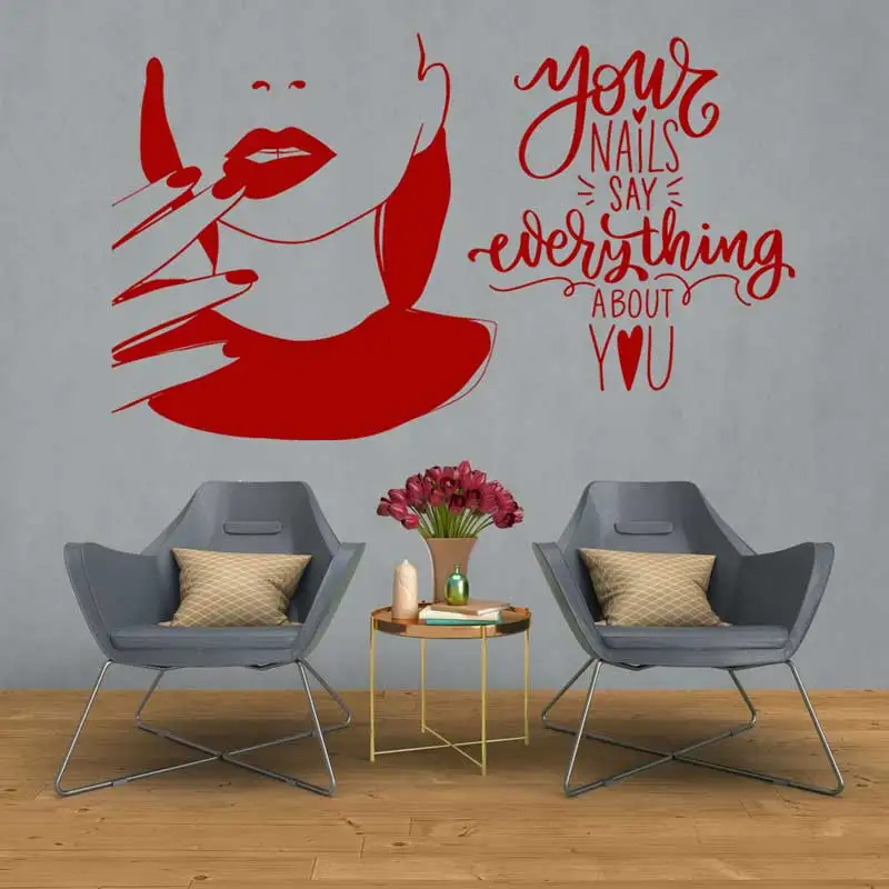 Fashion Nail Art Wall Sticker Beautiful Female Personality Slogan Nail Shop Spa Beauty Salon Glass Window Decoration Vinyl Decal