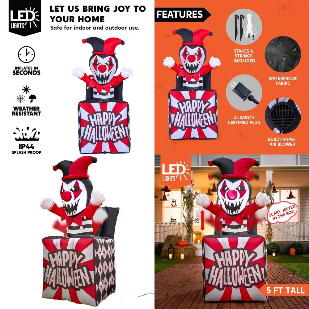 

Animated Outdoor Halloween Clown Inflatable with LED Lights for Lawn, Yard, and Indoor Party Decor