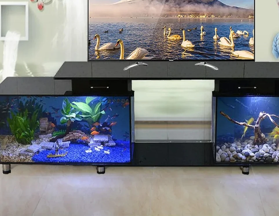 

TV Cabinet Fish Tank Aquarium Living Room Home Super White Fish Tank Glass Tea Table living room decoration