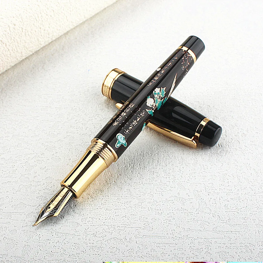 

HongDian Metal Fountain Pen Hand-Drawing coffee Black Magpie Iridium 1.0MM Bent Nib Ink Pen Excellent Business Writing Gift Pen