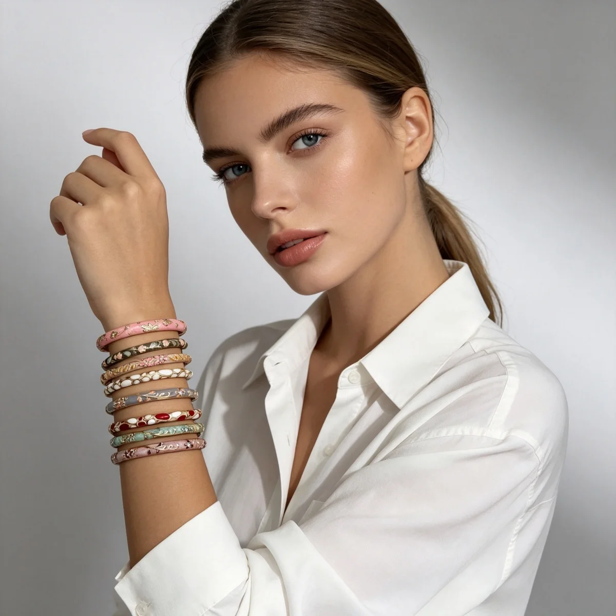 Mehrfarbige, mit tropfendem Öl bedruckte Blumen-Manschettenarmbänder für Damen und Herren, Vintage Boho Blatt Unregelmäßige Ovale Geometrische Armreifen Schmuck – Detail 18