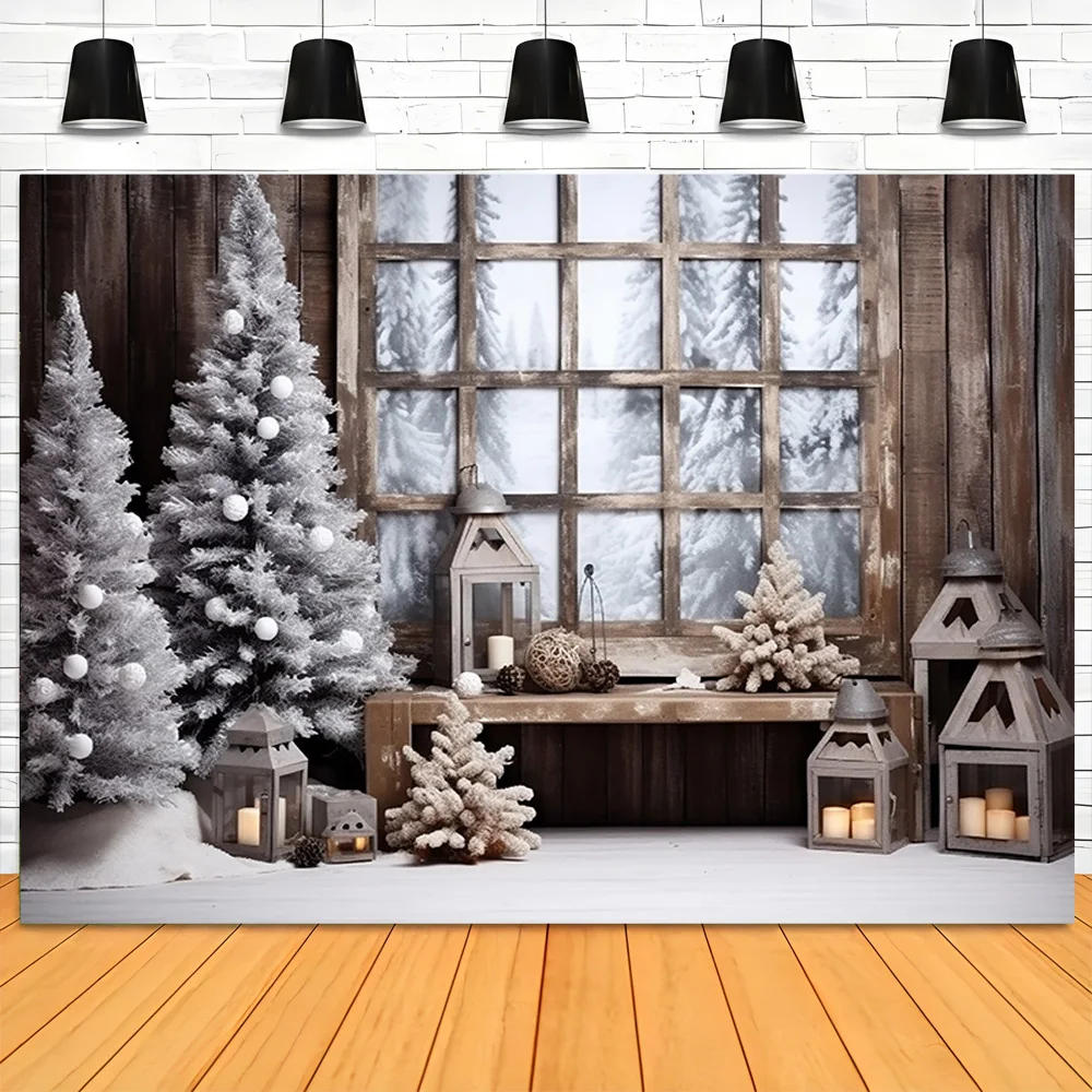 Christmas Day New Year Decoration Photography Backdrops Pinecones Snow Fireplace Xmas Tree Winter Holiday Party Background DT-16