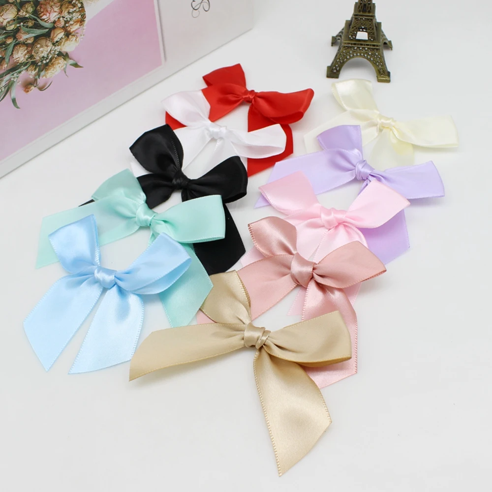 20 or 50PCS 85*85mm Pink Satin Ribbon Bows Decoration Bows For Craft Small Bowknot Gift Flower Wedding Bow Handwork DIY