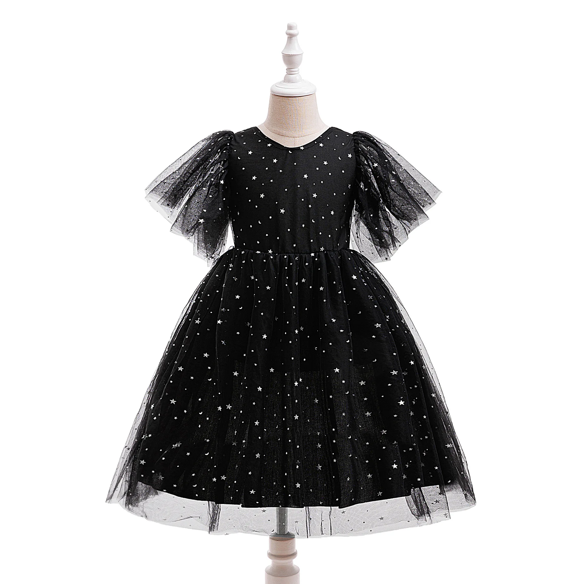 2026 New Baby Summer Girls Sparkle Mesh Dress , Princess Kids Sweet Fashion Party Dress  4-8 T