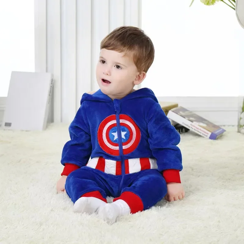 2025 New Baby Captain America Pijamas Cosplay Costume Halloween Onesie Infant Christmas Homewear Toddler Full Body Clothes abc