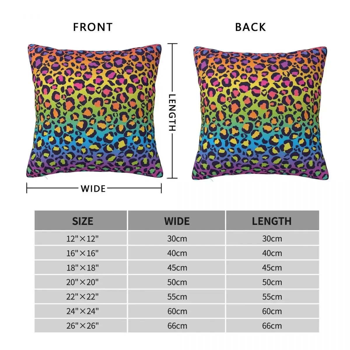 Bright Rainbow Ombre Gradient Leopard Print Pattern Square Pillowcase Pillow Cover Decor Comfort Throw Pillow for Home Sofa