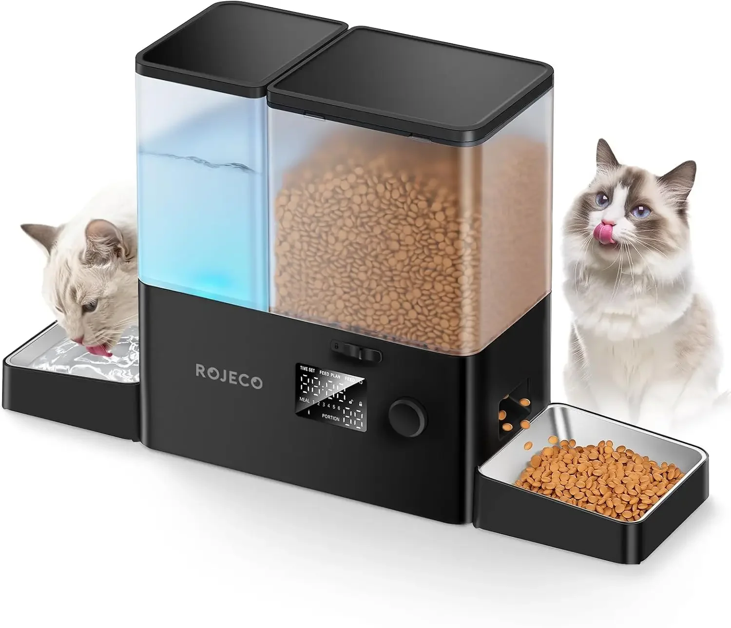 Automatic Cat Feeder & Water Dispenser,Button Customizable Feeding | 2 in 1 Feeding Drinking Water/5L Food Feeder,3.5L Water Fou