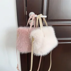 2024 Winter New Plush Fluffy Handbags Fashion Soft Faux Fur Pink White Tote Shoulder Bag For Women Wedding Party Handbags Bolsas