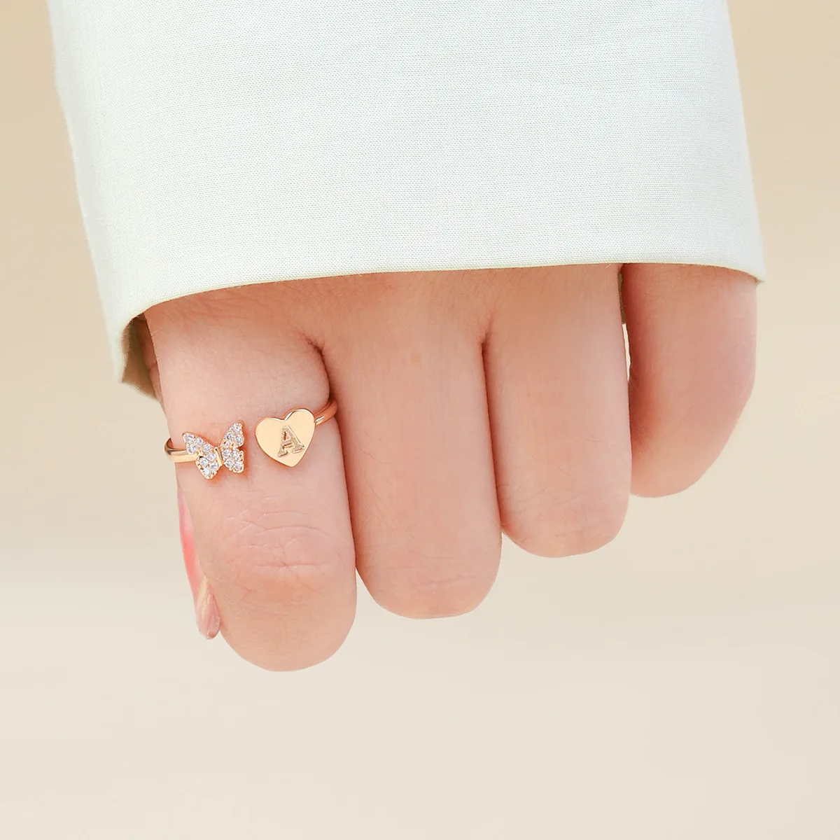 New sales butterfly diamond custom letter rose gold ring zircon love personality initials diamond ring for girls boys accessorie