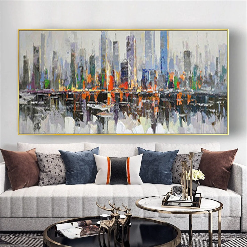 

Handmade Abstract Oil Paintings Color big city outline map Canvas Painting Modern Home Decor Wall art Pictures For Lliving Room