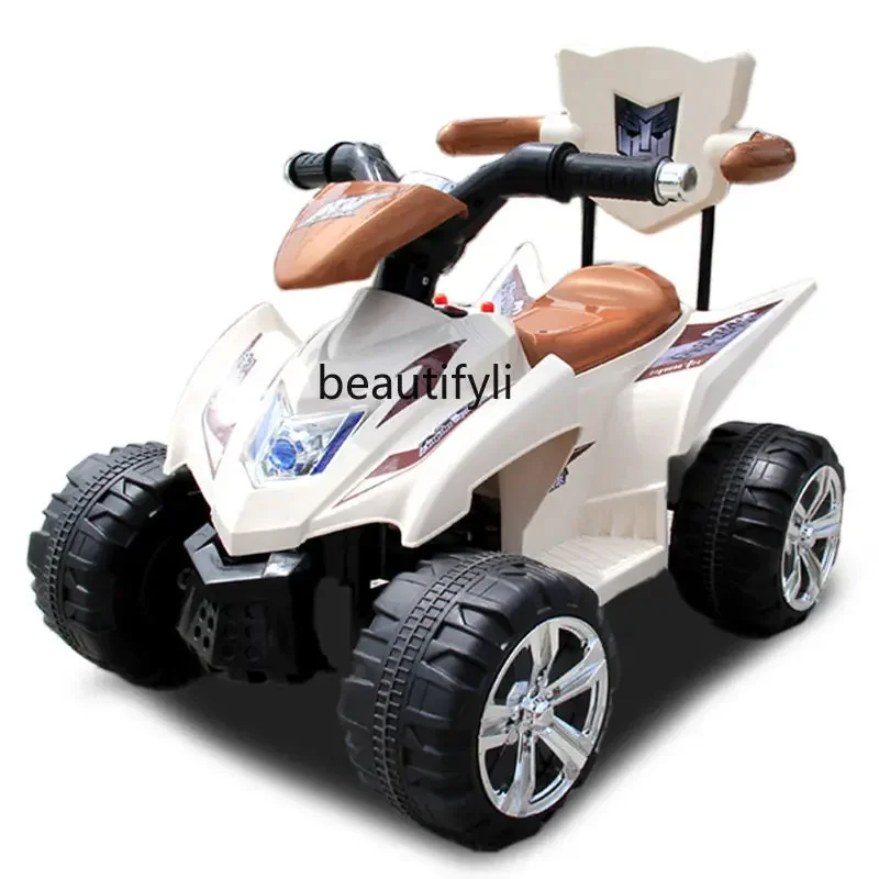 Children's electric motorcycle four-wheeled children's toy car baby battery car charging can seat people 1-3 years old