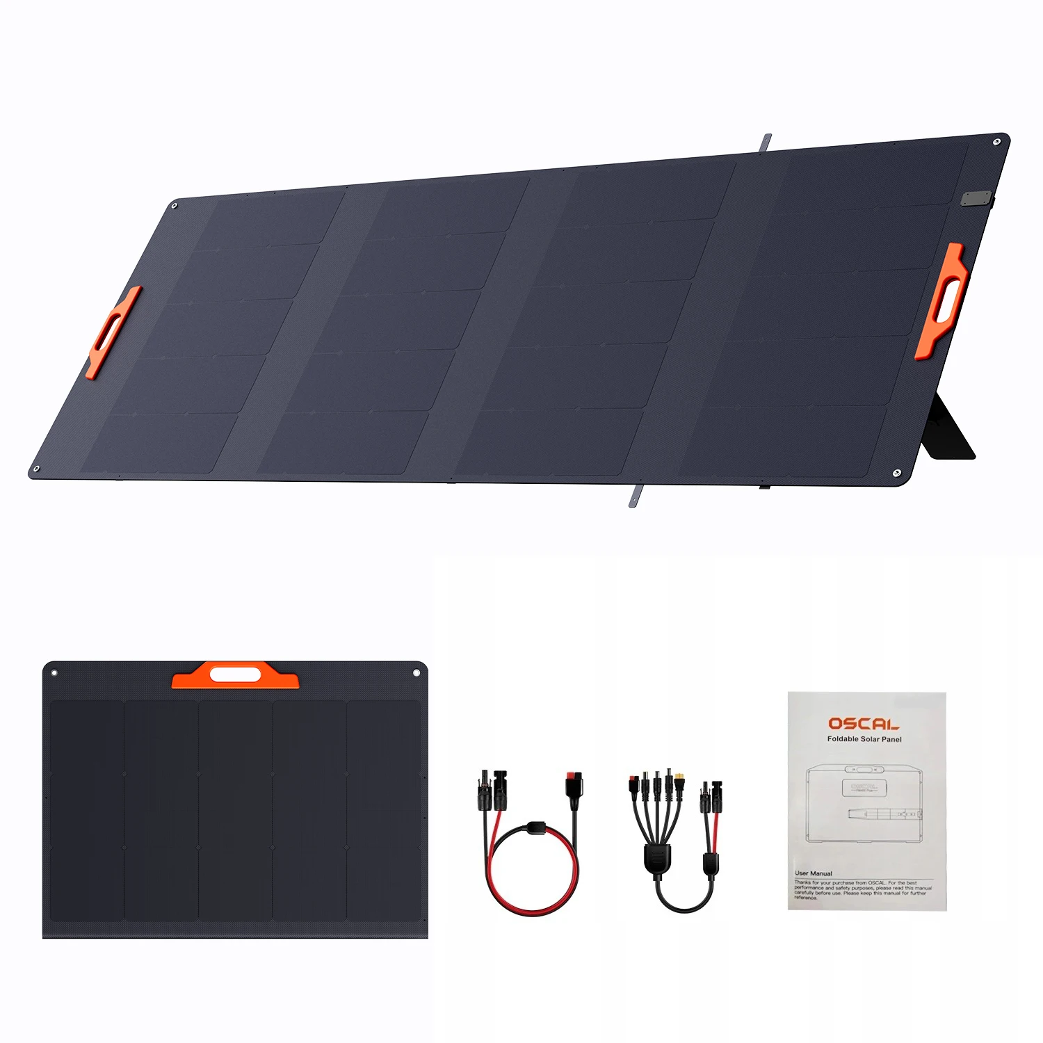 OSCAL PM400SE Faltbares Solarpanel 400W für tragbare Powerstation 18V IP67 ETFE-Beschichtung Schnellanschluss für mehrere Geräte – Universelles MC-4 auf 5 Anschlusskabel, kompatibel mit 98 % der