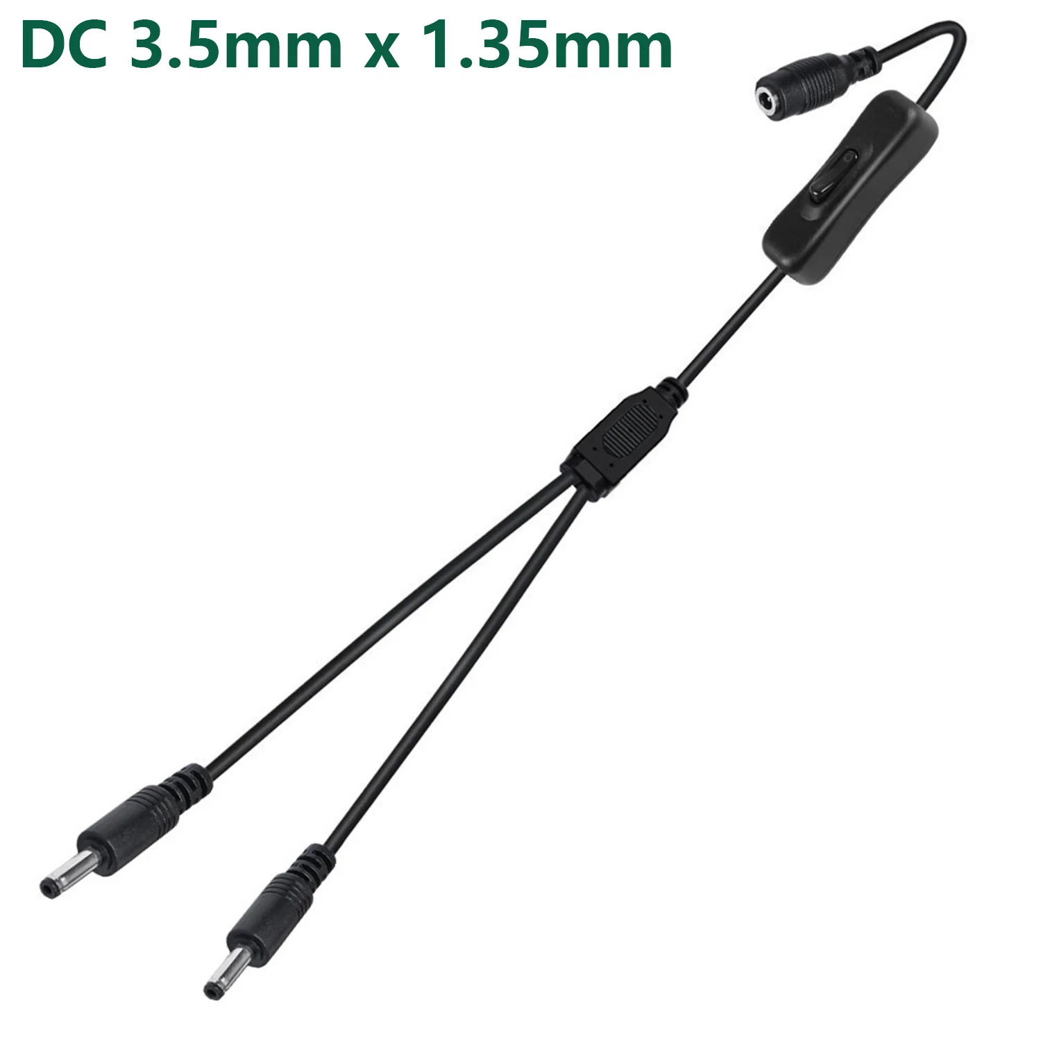DC Y Splitter Power Cable with Switch 3.5mm x 1.35mm Female to 2 Dual Male w/ On/Off 304 Switch for CCTV Camera LED Light Strip