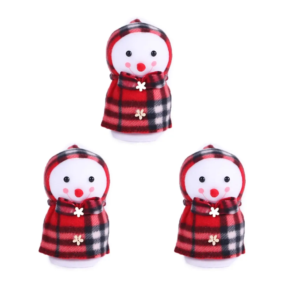 

Decorative Christmas Gift Bag Plush Red Plaid Skirt Snowman Fruit Bag with Drawstring Fruit Packaging Bag for 3pcs/set Christmas