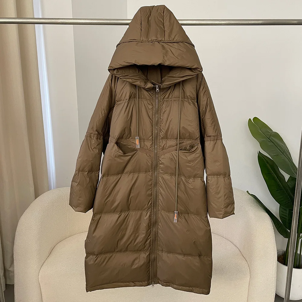 Women 90% White Duck Down Jacket With Hooded Loose Oversize Long Puffer Coat Autumn Winter Warm Outwear Female Parkas