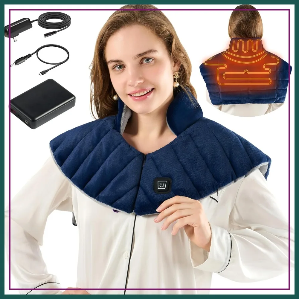 

Portable Cordless Heating Pad for Neck, Shoulders & Back - Rechargeable Battery Operated with 3 Heat Settings, Weighted Warmer for Pain Relief (Navy Blue)