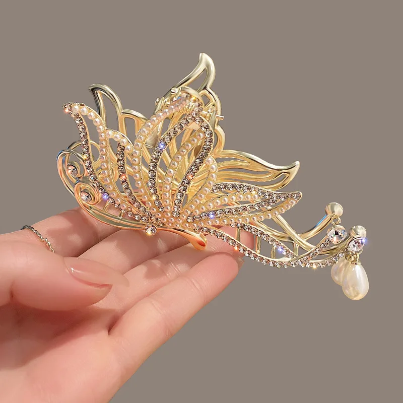 VANIKA Fashion Butterfly Hair Claw Rhinestone Pearls Hair Clips For Women And Girl Ponytail Claw Clip Hair Accessories Gifts