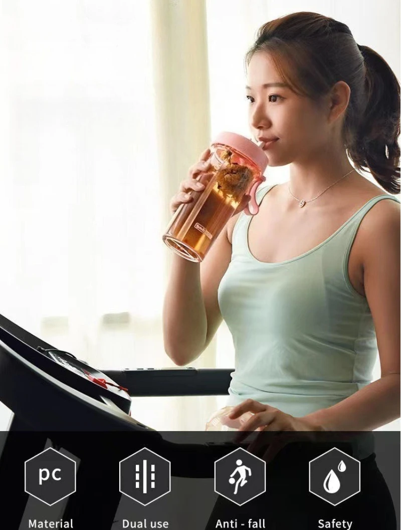 زجاجة شرب مزدوجة الجدار سعة 600 مل، كوب لطيف للفتيات والطالبات في الهواء الطلق مع مقبض شفاطات مزدوجة، زجاجة مياه بلاستيكية محمولة