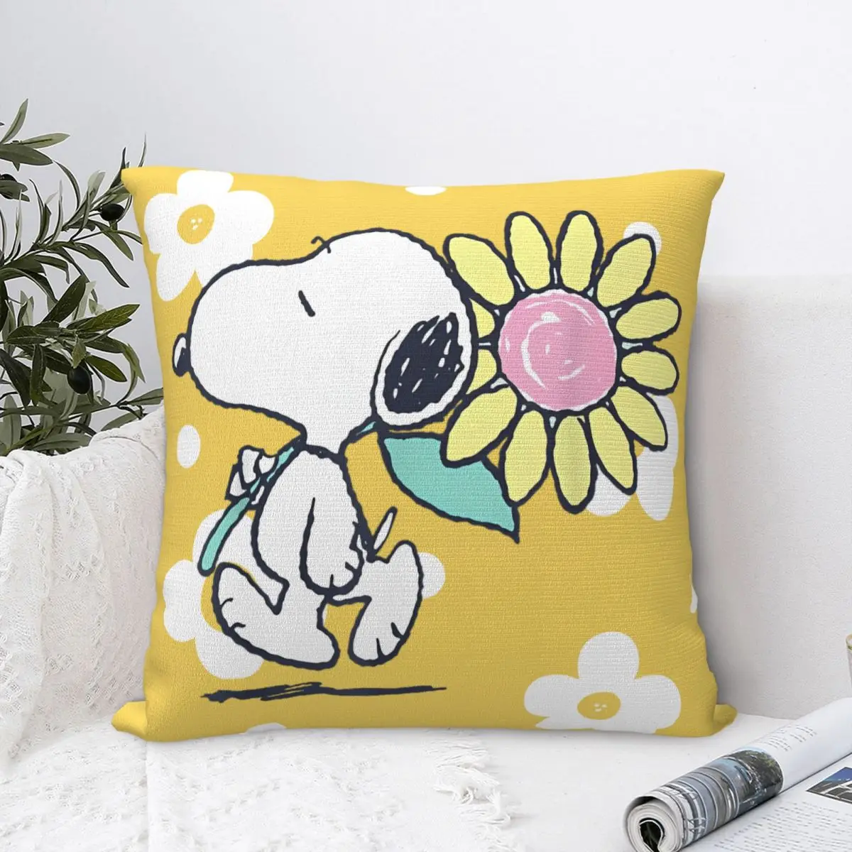 سنوبي الوردي زهرة الأقحوان رمي غطاء وسادة رمي وسادة الكرتون الإبداعية وسادة يغطي #1