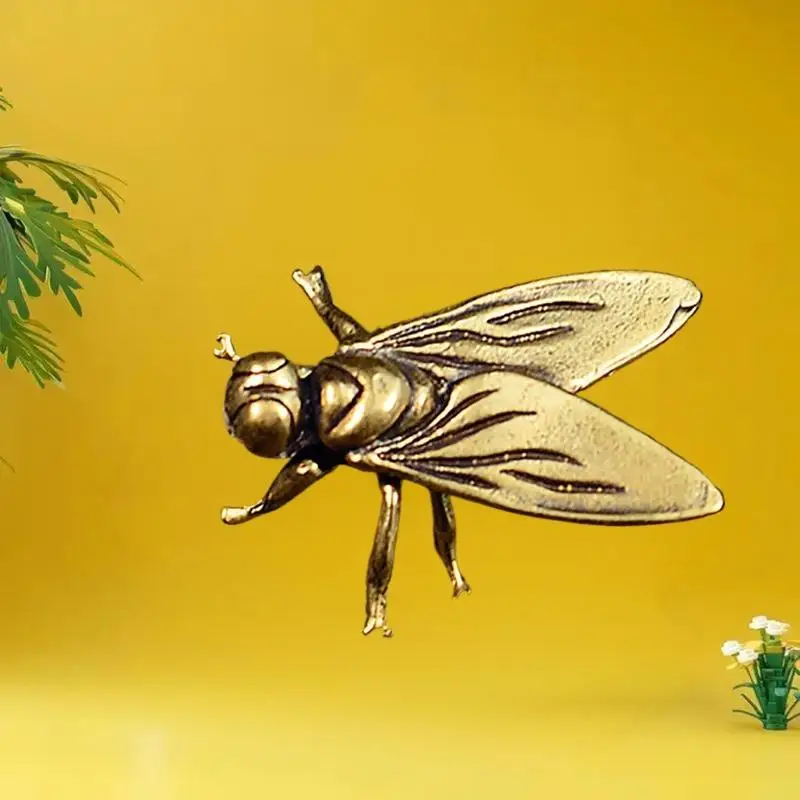شكل ذبابة نحاسي صغير، زخرفة حشرة معدنية لديكور المكاتب المنزلية، منحوتة حيوانات مصغرة حرفية قديمة