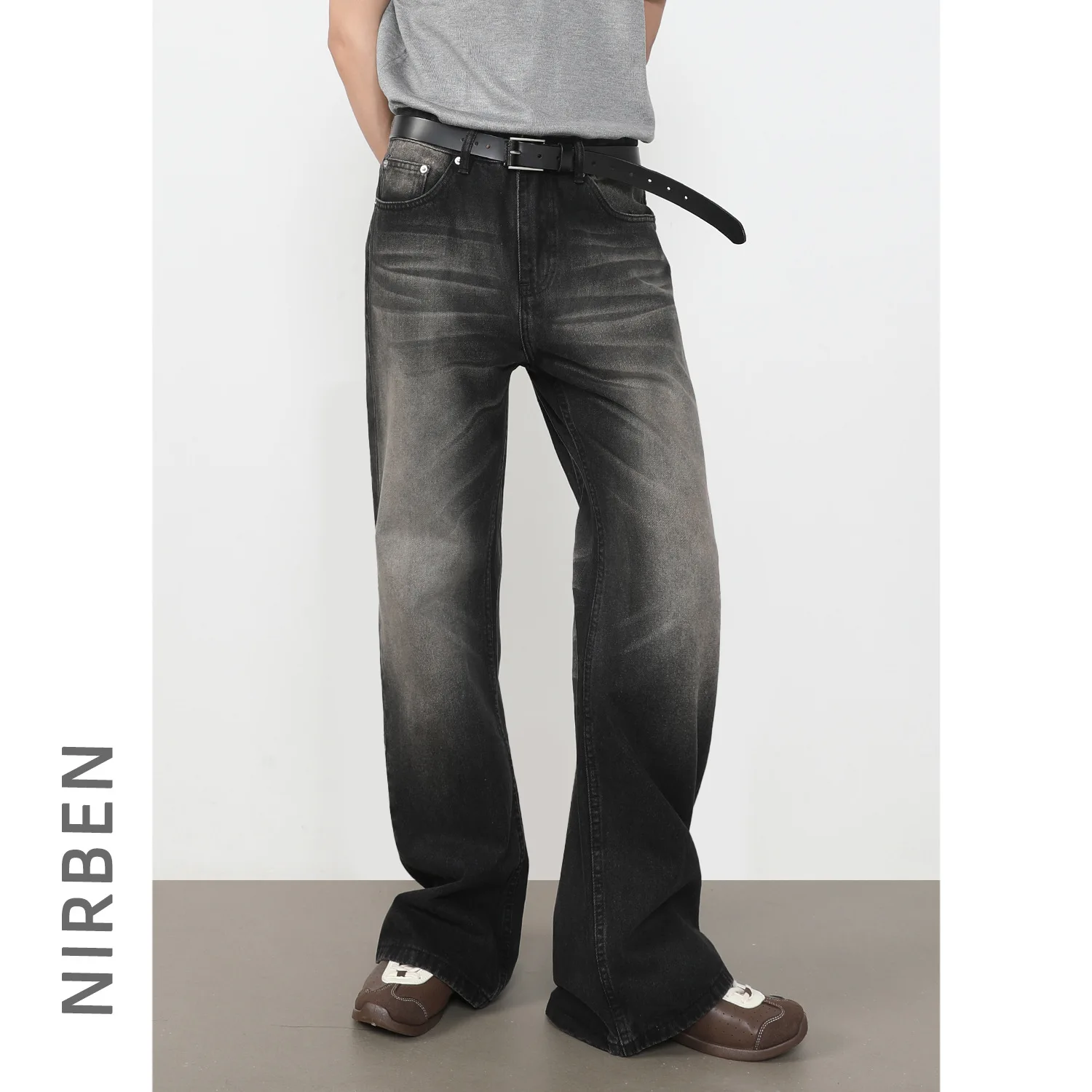 American High Street Cat Beard Pattern Washed Jeans Men's New Micro-horn Loose Straight Trousers