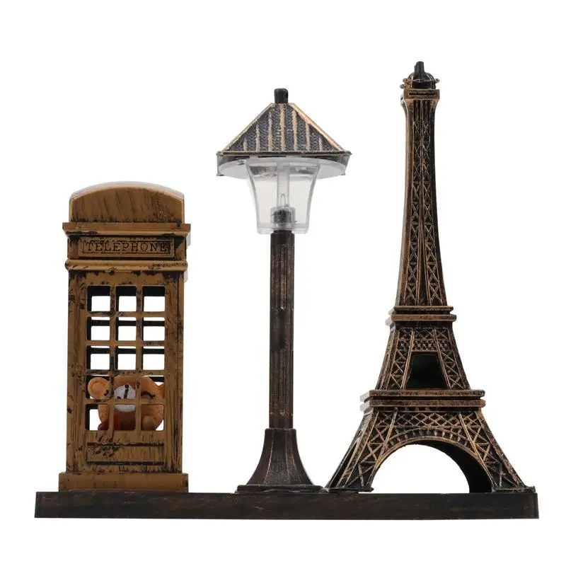 Tower Eiffel Light Lamp Night Paris Decor Desktop Booth Statue Table Figurine Telephone Desk Street Ornament Decorative Retro