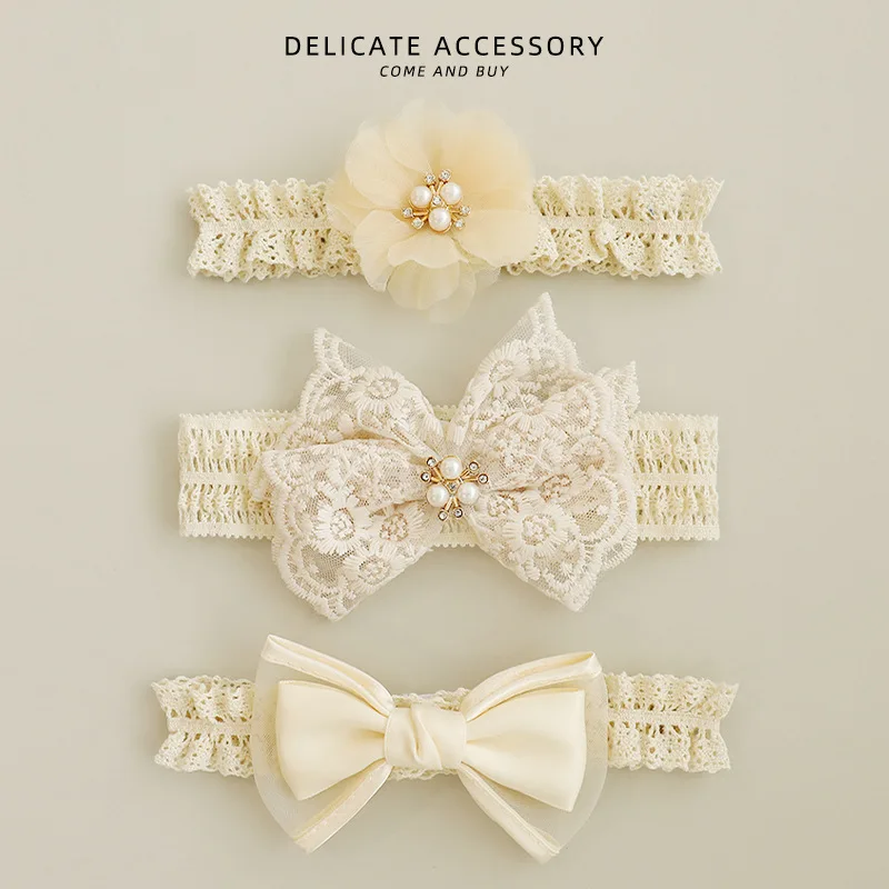 Кружевные детские повязки на голову принцессы с цветочным принтом и бантом, эластичные ленты для волос для девочек, аксессуары для новорожденных, реквизит для фотосессии, головные уборы 2025