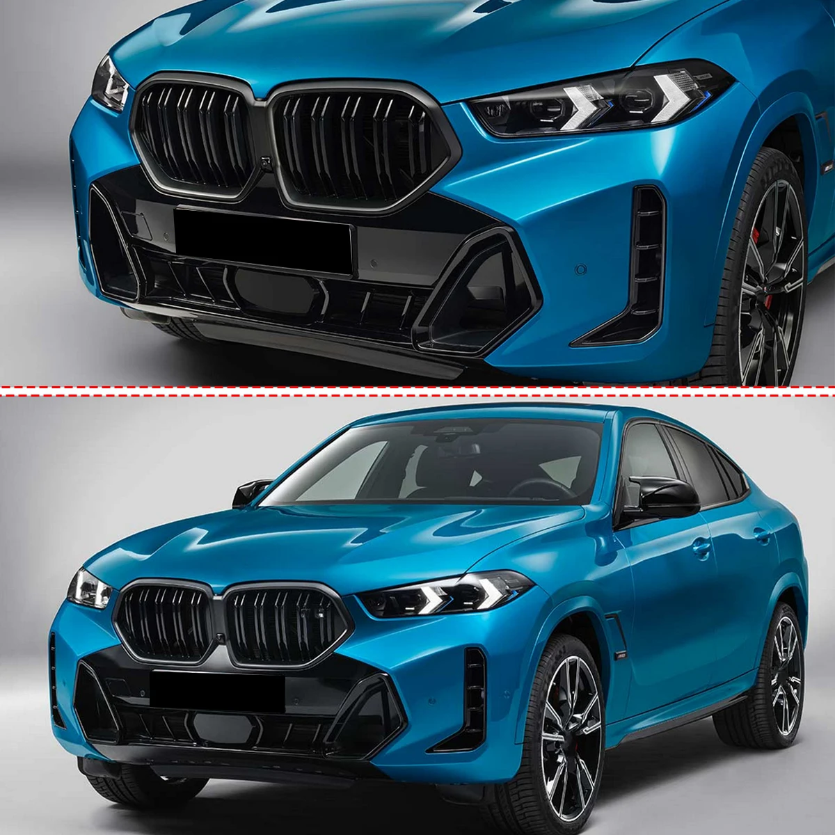 

For BMW X6 Series G06 SUV LCI 2024 2025 Front Bumper Kidney Grille Dual Slats Centre Racing Grille Mesh Glossy Black