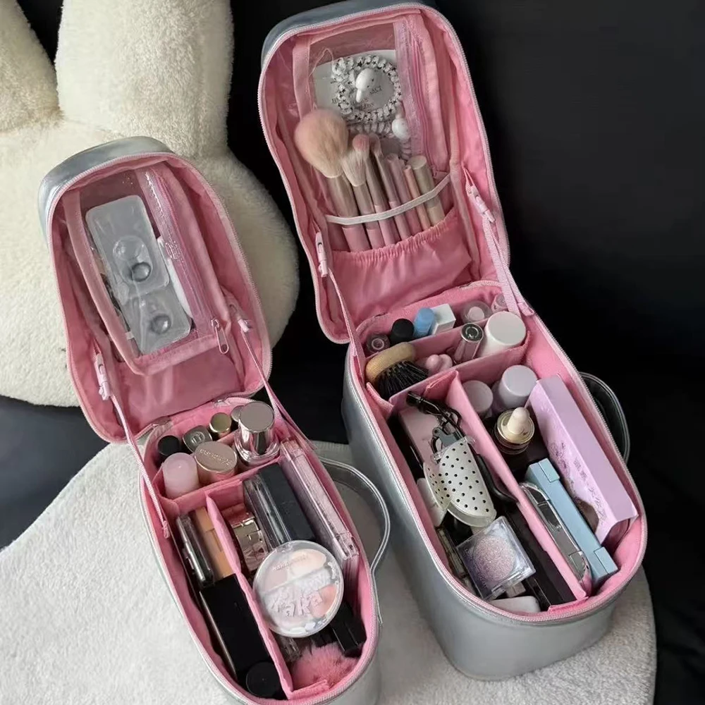 Silver Partition Makeup Bag Women New Large Capacity Portable Waterproof Multi Functional Travel Cosmetic Storage Bags